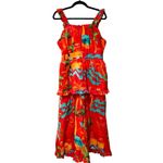 Farm Rio NWT Ipanema Ruffled Tropical Printed Midi Red Dress Sz M Photo 3