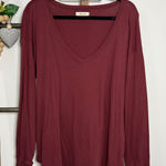 Madewell Long Sleeve V Neck Maroon Shirt Size Medium Photo 0