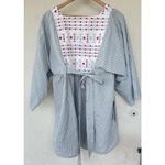 POMANDER PLACE Sage Stripe Embroidered Sadona Mini Dress Medium Cottage Prairie Green Photo 6