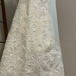 David's Bridal Galina NWT Mikado Ivory Lace Sequin Knee Length Bridal Rehearsal Dress Photo 3