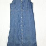 Vintage 90s Denim Midi Shirt Dress Size 12 Snap Front Sleeveless Western Boho Blue Photo 0