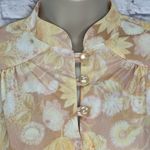 Vintage Nikki 1/4 Button Long Sleeve Blouse Yellow Neutral Floral 70s Disco M Size M Photo 1
