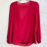 Alice + Olivia  Puff Sleeve Silk Drape Cowl Neck Top Blouse Burgundy Women's Large Photo 4