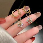 18K Gold Plated Crystal Flower Dangle Drop Earrings for Women Photo 2