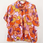 Adrienne  London Floral Satin Print Tie Neck Blouse Large Top Lined‎ Retro Bright Photo 0