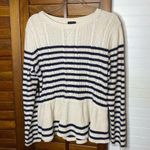 Talbots Cable Knit Striped Cream Black Peplum Sweater Photo 0