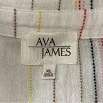 Ava James Women’s Size XL Cream Striped Cotton Blend Tie Hem Button Up Shirt Photo 3