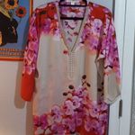 Boston Proper  Orchid Bloom Floral Rhinestone Embellished V-Neck Blouse Photo 12
