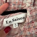 EN SAISON Cotton Ruffle Embroidered Plaid Red Mini Dress Sz M Orange Size M Photo 5