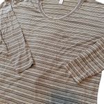 Athleta  cream black long sleeve scoop neck pin stripe tee shirt top Photo 1