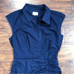 Milly • Maxwell Ruched Poplin Shirtdress navy cap sleeve sheath dress fitted Photo 4