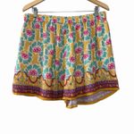 Natural Life Maribel Floral Boho Top L & Shorts XL Set Mustard Turquoise Rayon Photo 9