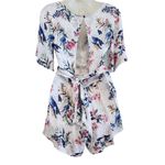 American Eagle Floral V-Neck Kimono Sleeves Tie Waist Open Back Romper Size 4 Photo 1