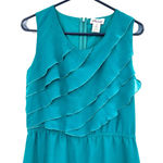 Shumaq size Small sleeveless dress teal silk blend ruffle fitted waist rear zip Green Photo 2