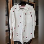 Maeve Anthropologie Cherry Embroidered Bennett Button Up Shirt down tunic long sleeves Photo 1
