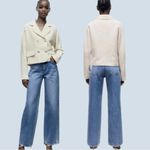 ZARA  Textured Tweed Double-Breasted Blazer in Ivory Cream Size Small NWT Photo 7