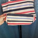 Kate Spade Fairmont Canvas Striped Bow Tote Cream Blue Coral Summer Bag Photo 4