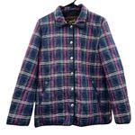 Coach Quilted Navy Blue & Purple Plaid Print Long Sleeve Snap Front Jacket Sz M Photo 0