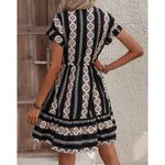 SheIn  Geo Print Batwing Sleeve Ruffle Hem Dress Size L Photo 4