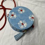 Anthropologie  Shibori Round Blue Dyed Leather Boho Crossbody Bag purse Photo 6