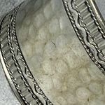 Wide Hammered Silver Tone Metal Cuff Bracelet Braided Textured Edging Boho Photo 2