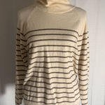 Daniel Cremieux Cremieux Cream Brown Stripe Turtleneck Knit Sweater Medium Photo 0
