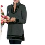 Soft Surroundings Gray V Neck Black Velvet Trim Pullover Sweater Size Large Photo 1