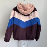 Bershka  Color Block Chevron Jacket Faux Fur Hood Size M Women's Photo 7