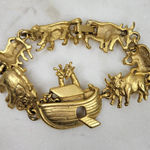 Vintage AJC Noahs Ark Bracelet 7" Gold Tone Animals Linked Metal Jewelry Photo 0