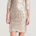 Tadashi Shoji  Embroidered Sequin Lace‎ Sand Beige Cocktail Dress Size 12 Photo 0