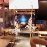 Crystal Butterfly Tassel Dangle Drop Earrings for Women Gold Photo 3