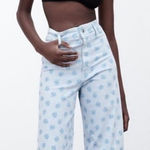 ZARA The Marine Daisy Floral Light Blue Straight Jeans Size 2 Photo 0