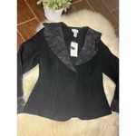 Soft Surroundings  black wool sweater ruffled collar/sleeves sz S Photo 3