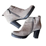 Caslon Taupe Suede Leather Ankle Booties 37M (US 6.5-7) Chunky Block Heel Zip Up Photo 7