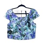 Jessica Simpson Lexi Blue & Purple Floral Print Jacquard Crop Top Photo 0