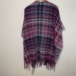 Woolrich  Plaid Textured Cape OS Womens Pink Purple Fringe Shawl Open Photo 4