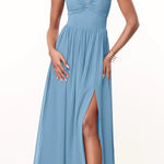 Azazie  Zeya Agave Steel Blue V Neck Bridesmaid Dress Photo 0