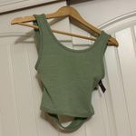 Roxy  Good Keepsake Crop Top Small Agave Green Criss Cross Back Cutout Textured Photo 0