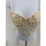 Windsor  Pearl Rhinestone Beaded Bustier Bra Crop Top Off White Size XS Photo 5
