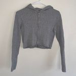 Brandy Melville Grey Ribbed Cropped Hoodie XS Photo 0