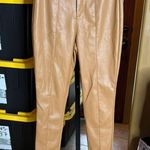 Pretty Little Thing Camel Faux Leather Split Hem Skinny Pants Size 8 Photo 2