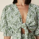 Faithfull the Brand Jacinta Top Size XS Green Sable Paisley Cropped Tie Front Photo 9