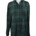 SKIMS  Women's Green Long Sleeve Button Up Plaid Sleep Flannel Shirt Top Size M Photo 0