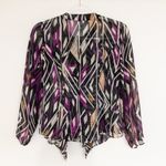 Diane Von Furstenberg  Silk Ruffle Geometric Abstract Blouse Womens‎ Size 2 Photo 6