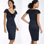 Tadashi Shoji Rosette Cap Sleeve Sheath Cocktail Dress Navy Blue Women's Size 4 Photo 1