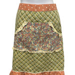 Patchwork Plaid Floral Apron Skirt Cottagecore Boho Ruffle Hem Orange Polka Dot Green Size M Photo 0
