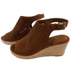 Liz Claiborne Women’s Brown Wedge Heel Suede Sandals Size 10 Laser Cut Design Photo 2