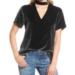 Madewell  | Black Velvet Silk Blend Choker Top Short Sleeve Blouse Size XXS Photo 0