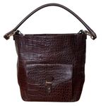 Massimo Dutti  Cinch Closure Leather Shoulder Bag‎ Crocodile Texture Brown Photo 0