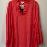 Crown & Ivy NWT  ruffle neck coral palm tree blouse size XL Photo 0